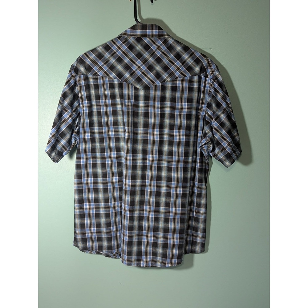 Wrangler Western Snap Button Up Plaid Size Large Blue Short Sleeve Shirt - Picture 3 of 9